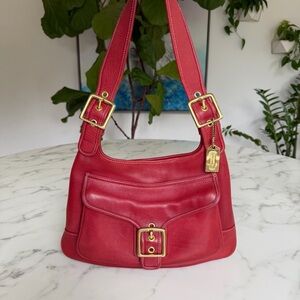 COACH Vintage Legacy Buckle Saddle Shoulder Bag 9340 Red Leather Brass Y2K 90's
